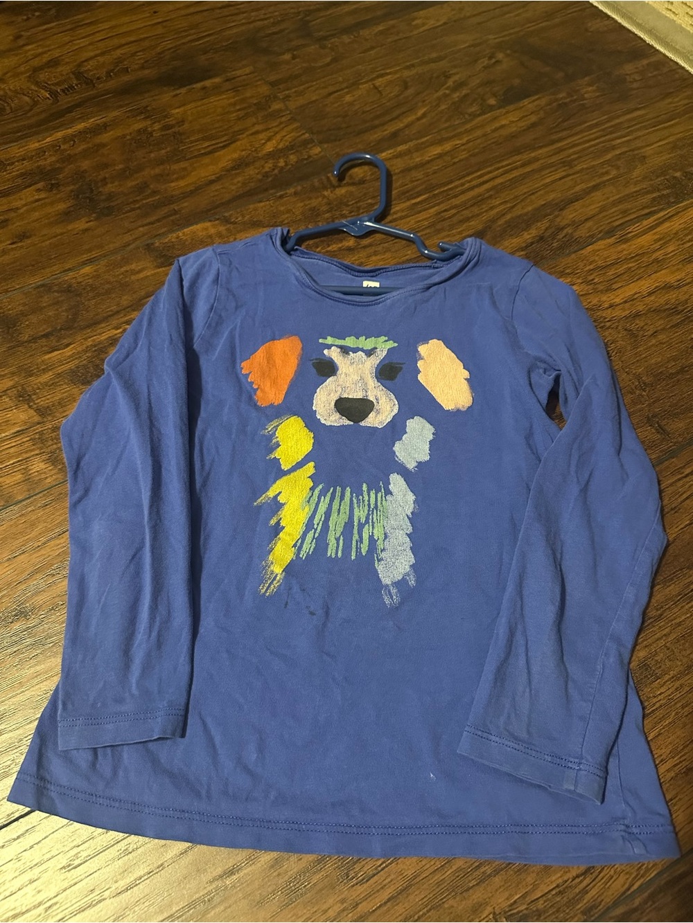 Blue Long-Sleeve Kids Tee with Colorful Dog Graphic